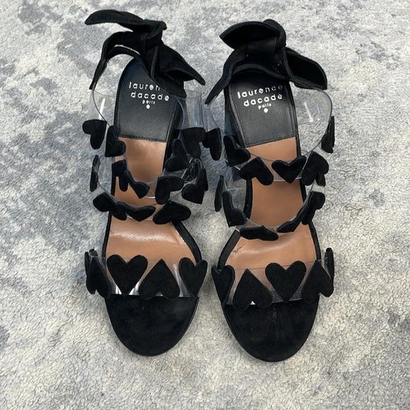 Laurence Dacade Tamara Heart Slingback Sandals Black Suede PVC Valentines 35.5 - Picture 4 of 15